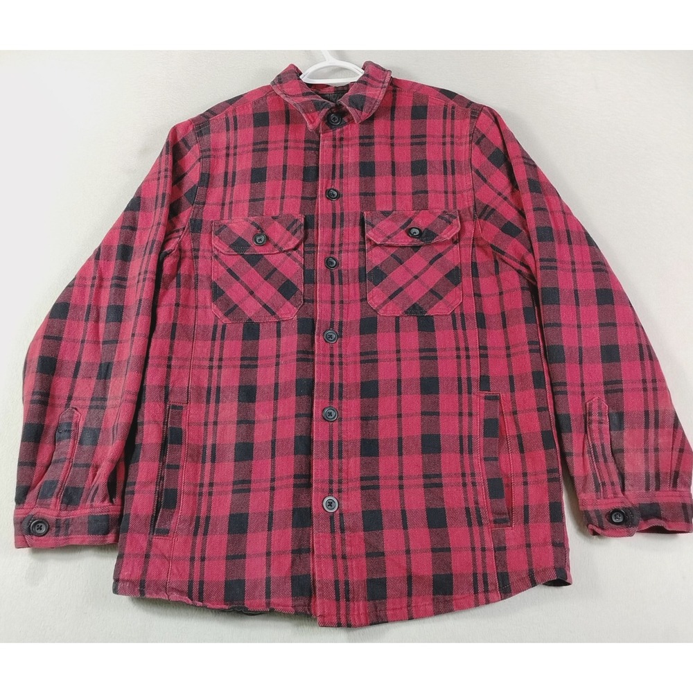 Merona Flannel Mens Medium Red Plaid Shacket Outdoors Workwear Lumberjack